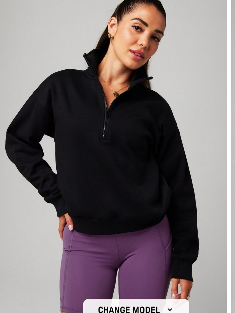 Fabletics COZY FLEECE HALF ZIP SWEATSHIRT, BLACK, M Womens New